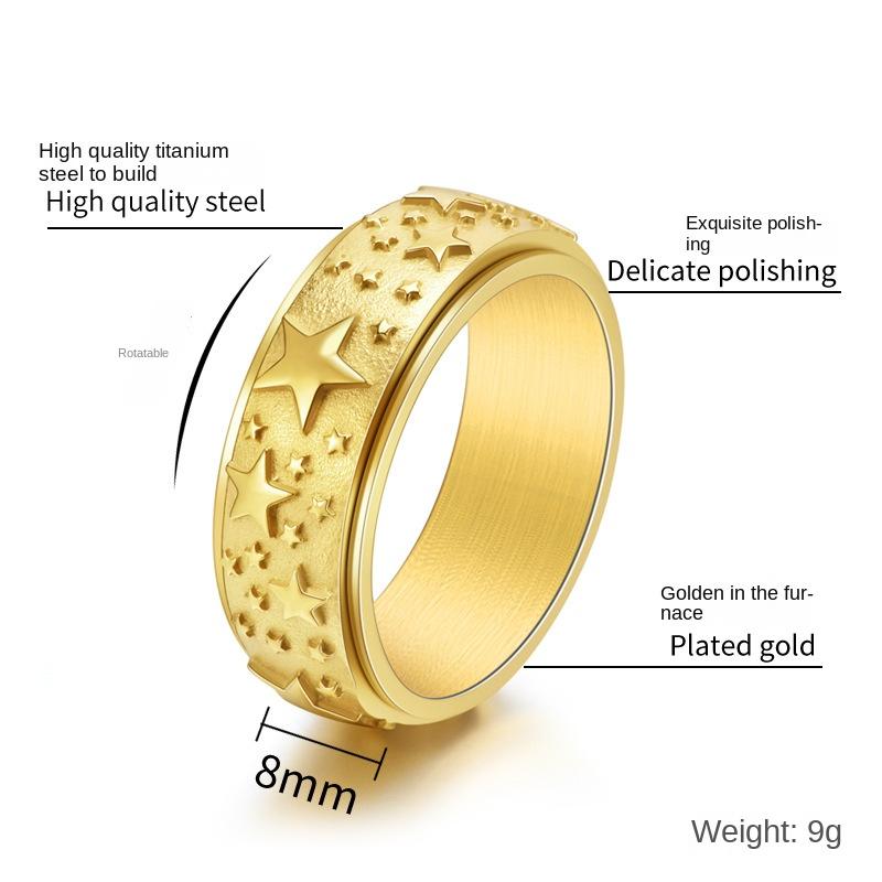 Original New Product Fashion Trend Titanium Steel Pentagonal Star Rotating Ring