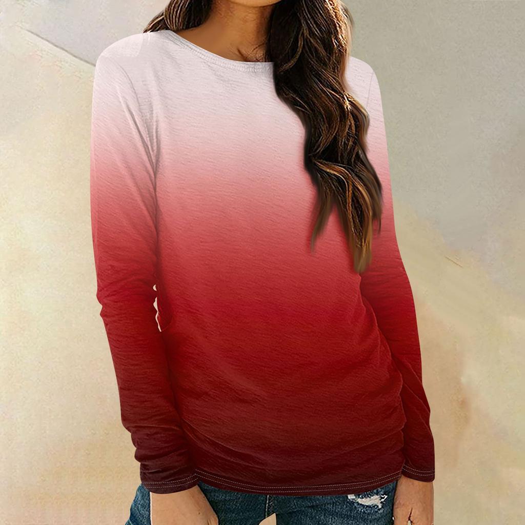 Womens Long Sleeve Round Neck Shirts Basic Tee Casual Top Fall Trendy Tunic Outfits Fitted T Shirts