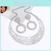 Fashion Solid Color Hollow Design Women Metal Necklace Collar Round Earring Set For Gift And Travel