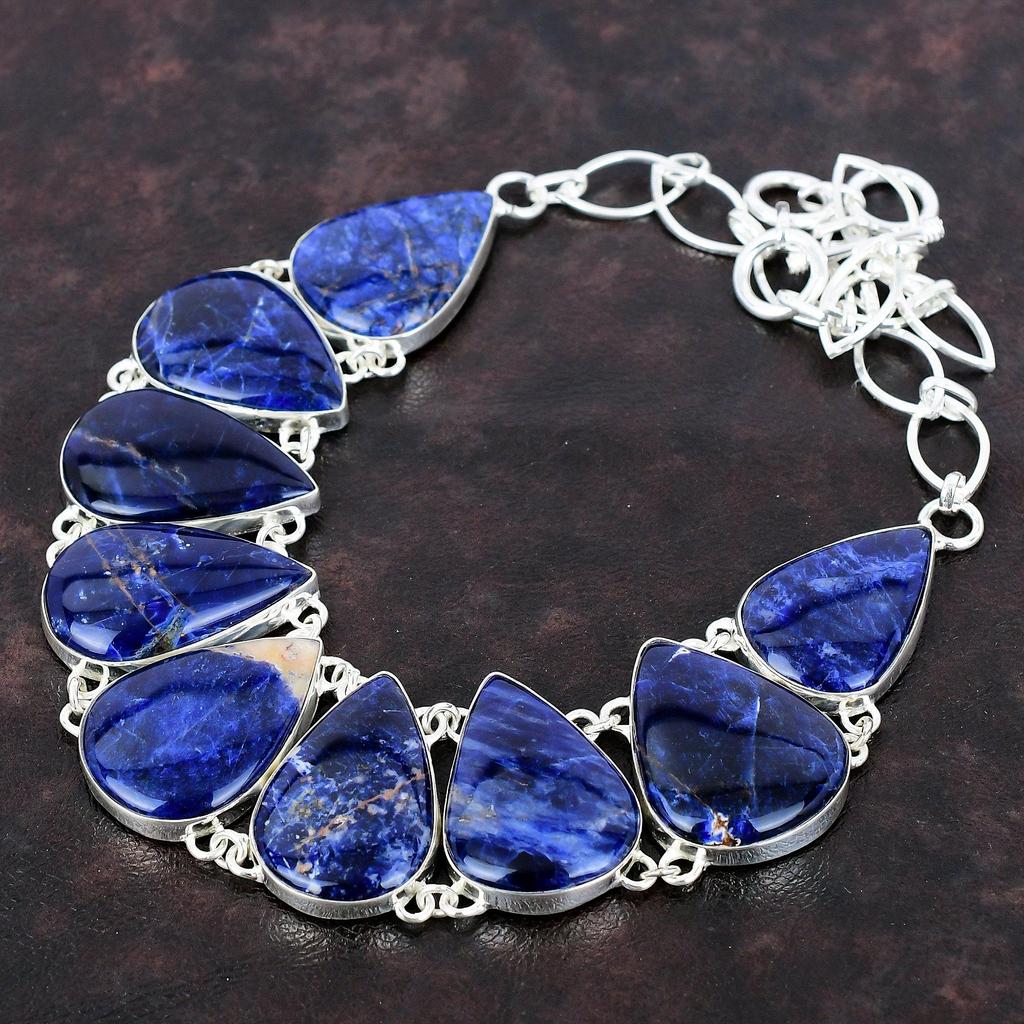 Ожерелье из содалита, ожерелье из стерлингового серебра 925 пробы, ювелирные изделия ручной работы в стиле бохо, регулируемая цепочка, ожерелье, подарок для мамы, серебряные украшения, ожерелье из драгоценных камней