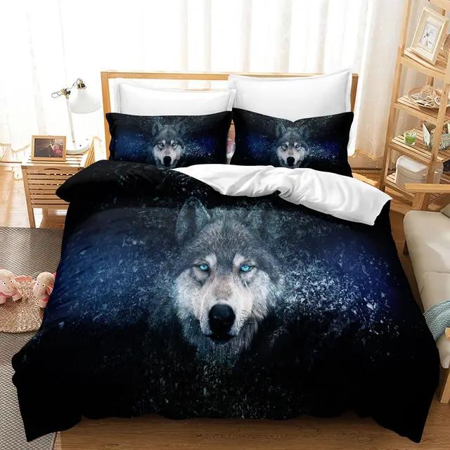 3D Print Wolf Animal Moon Bedding Set Duvet Set Single Double Bed King Size Bed Set Adult Boys Bedroom Duvet Cover Pillow Case
