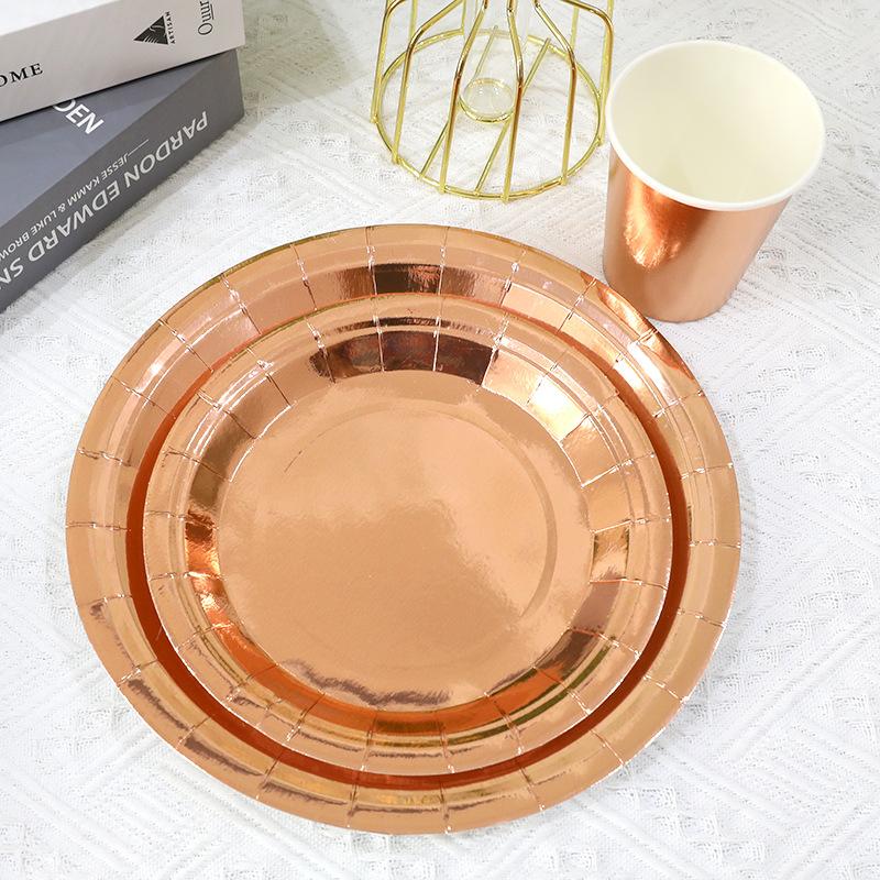 10 шт. Набор одноразовой посуды из золота, серебра, розового золота, однотонные бумажные тарелки, стаканчики, принадлежности для свадьбы, дня рождения, вечеринки, Нового года 2024