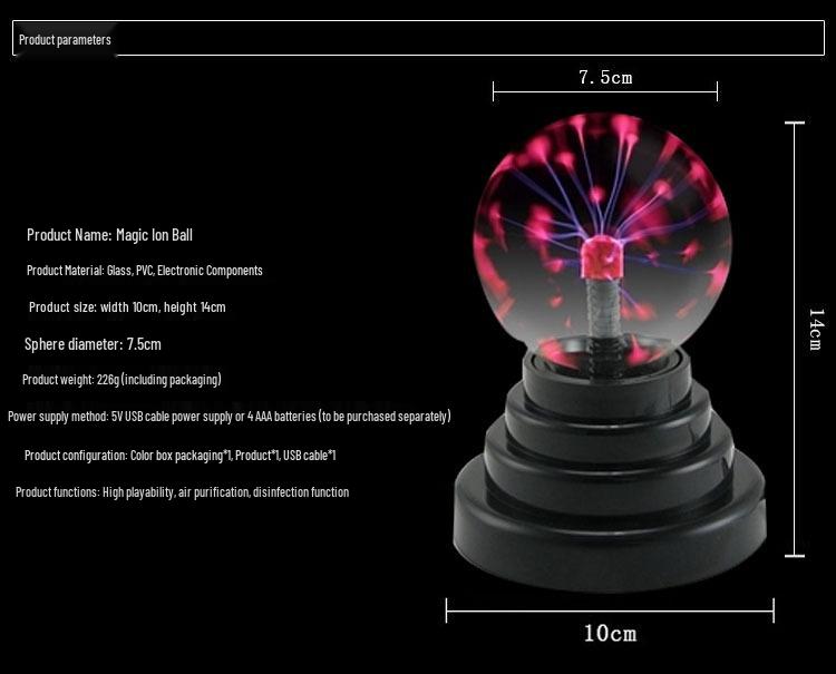 Креативный USB 3-дюймовый Электростатический Ионный Шар Молнии Ночник Атмосферный Свет
