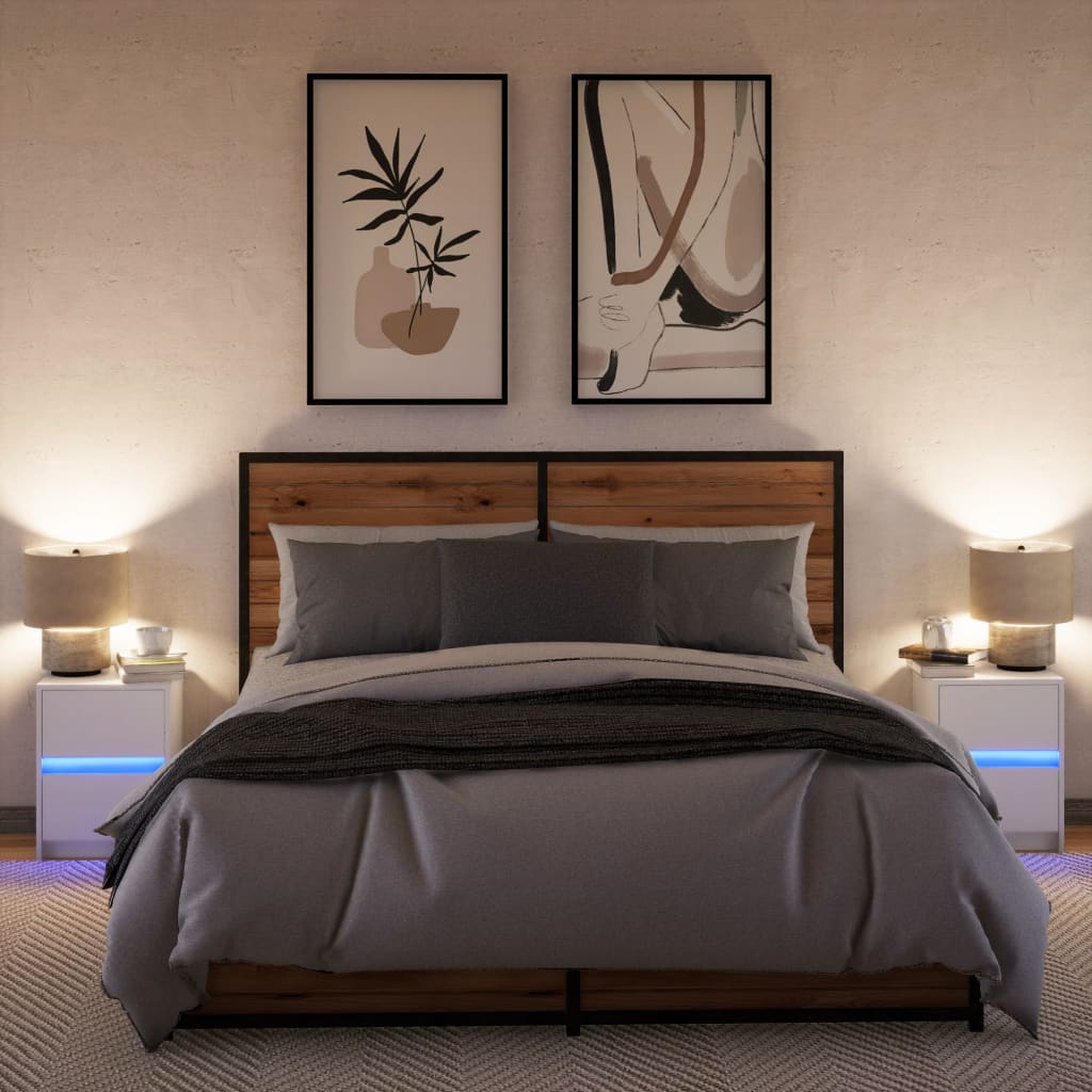 Nightstands with LED Lights 2 pcs White Particleboard