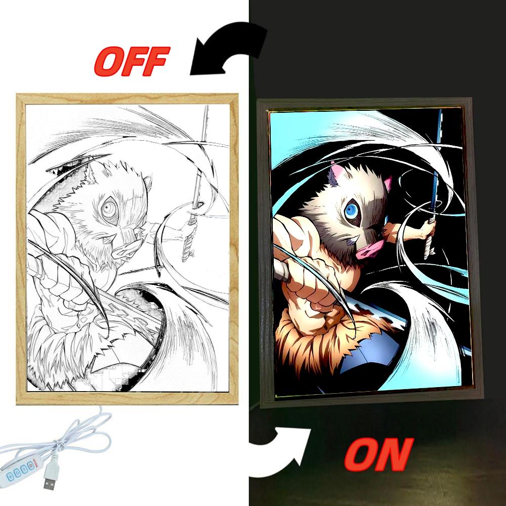 Anime Demon Slayer Action Figures Light Painting Photo Frame Tanjirou Nezuko Led Night Light Figurine Kimetsu No Yaiba Gifts