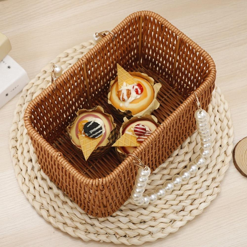 Pearl Handle Woven Flower Basket Versatile Storage Basket Fashion Flower Basket Fruit Vegetable