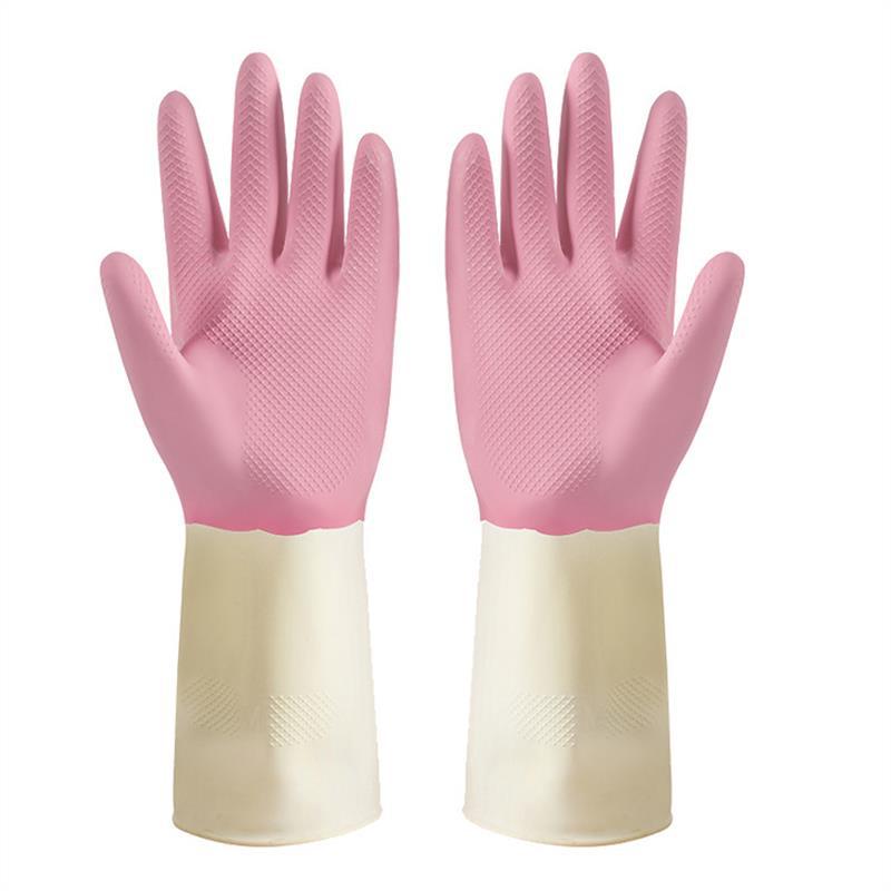 Two-Color Latex Waterproof Dishwashing Gloves - Durable, Wear-Resistant for Kitchen Cleaning