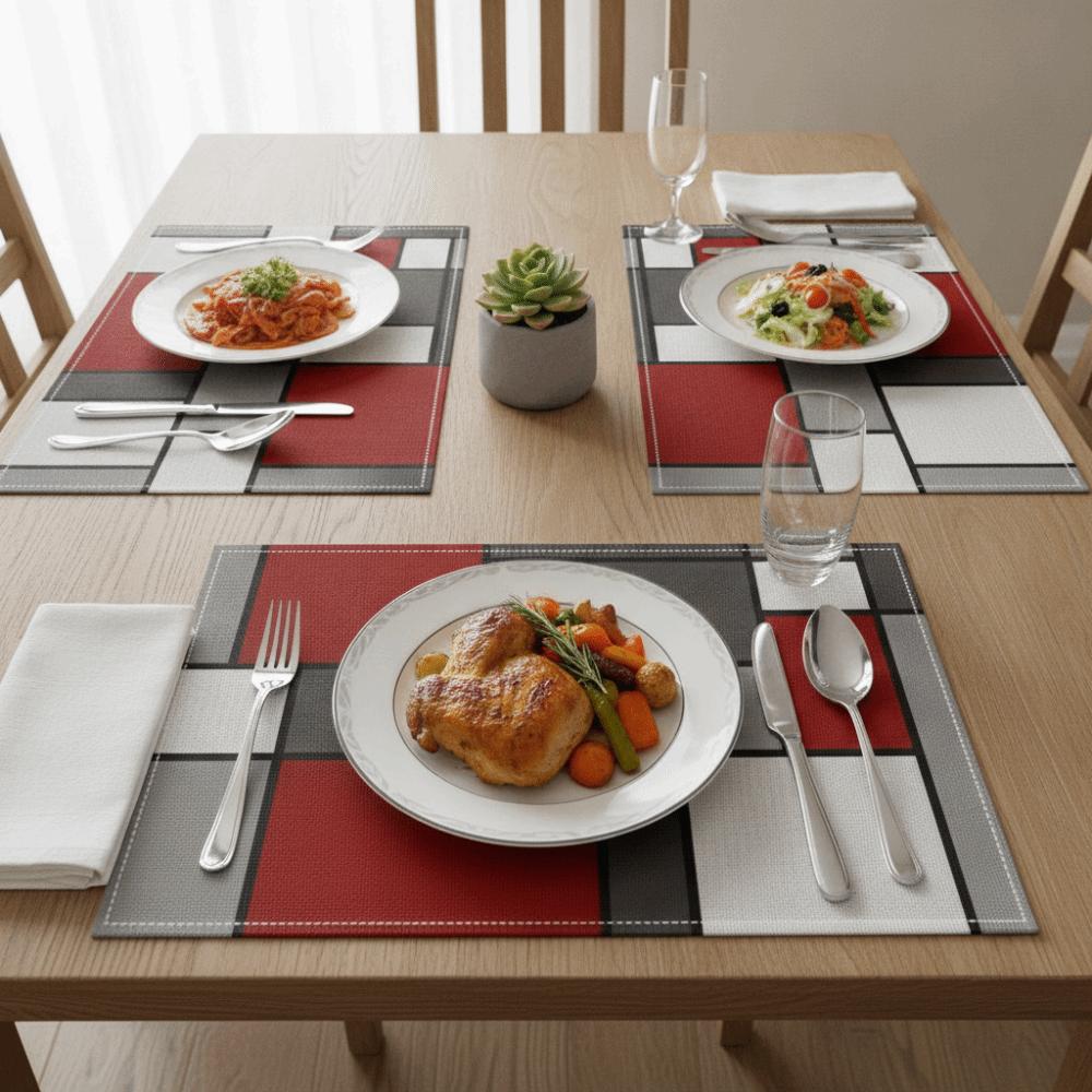 6 Piece Waterproof Geometric Aesthetic Placemat Plaid Pattern Dinning Table Mat  Dining Room