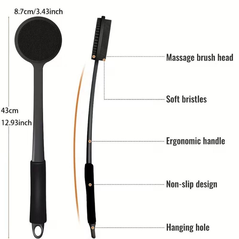 Long Handle Silicone Body Brush Double-Sided Exfoliating Brush Bath Back Scrubber Bath Time