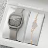 2PCS/Set Square Dial Women Watch Silicone Strap Arabic Dial Watch Women Quartz Watch  Casual Wear