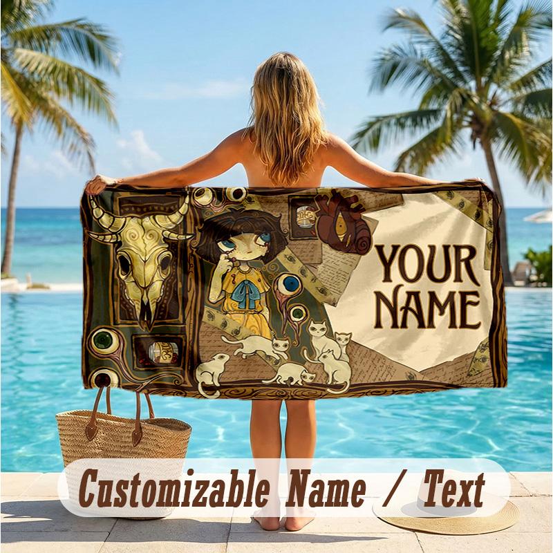 Custom Text Beach Towel, Soft Absorbent Swimming Multi-use TowelFran Bow