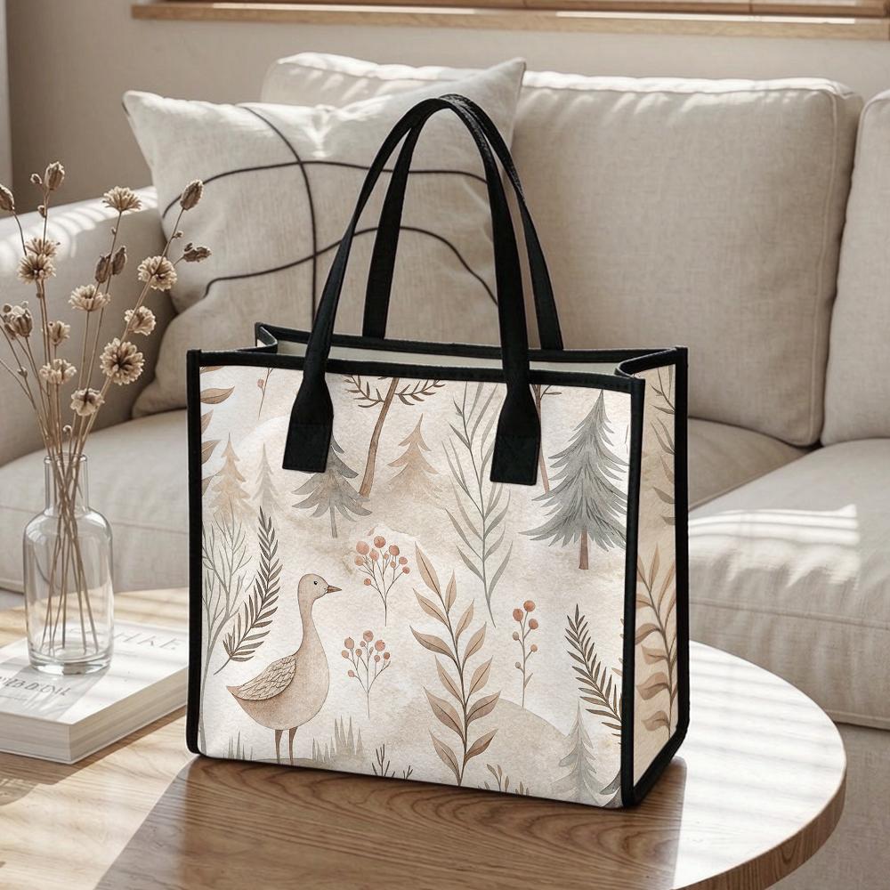 Cute Bird Forest Printed Tote Bag Casual Large Capacity Women Daily Shopping Handbag