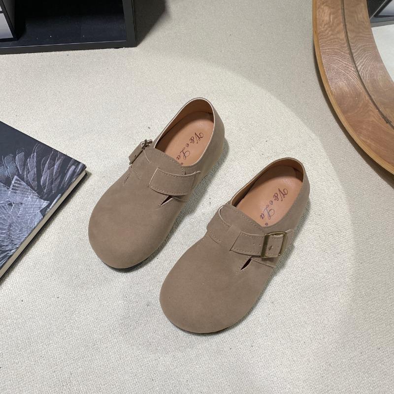 Fashion Spring New Inner Increase Single Shoes Women's Fashion Round Head Suede Metal Buckle Non-slip Wear-resistant Flat Shoes