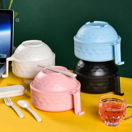 1 Set Rice Bowl Drainage Design Kitchen Accessories Leak-proof Salad Ramen Bowl with Chopsticks Fork Spoon Modern Eat Food BPA Free