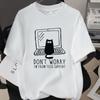 Tech Cat Short Sleeve Tshirt Black American English Cartoon Pattern Cat Casual Top Daily Versatile Commuter Home Clothes