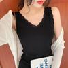 Korean Style Slim Fit Ribbed Camisole Top with Lace Trim V-Neck