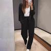 2 Pcs/Set Women Shirt Pants Set V Neck Single-breasted Long Sleeves Knitted Loose Top Drawstring Elastic Waist Wide Leg Trousers Sport Tracksuit