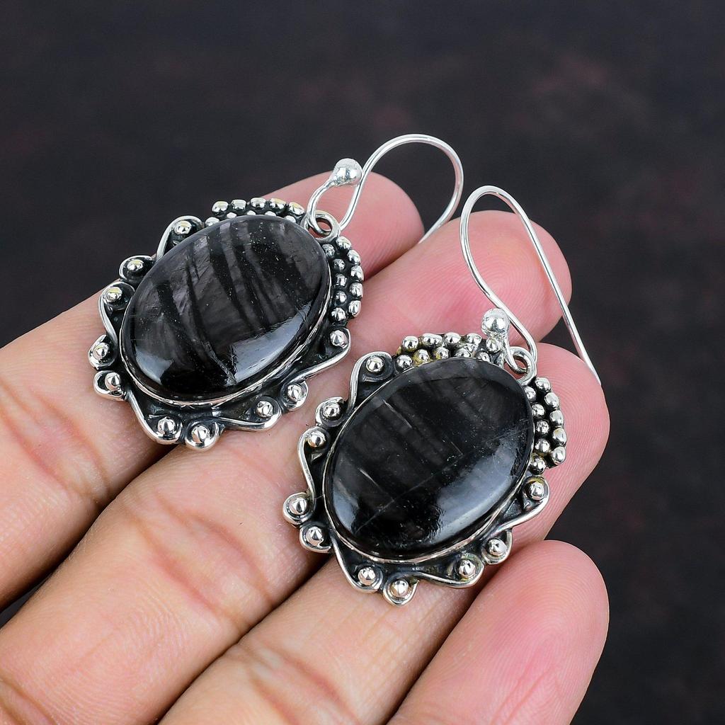 Серьги из гиперстена, настоящие драгоценные камни, серьги новейшего дизайна, ювелирные изделия ручной работы, серьги из стерлингового серебра 925 пробы, изящные ювелирные изделия, подарки для женщин