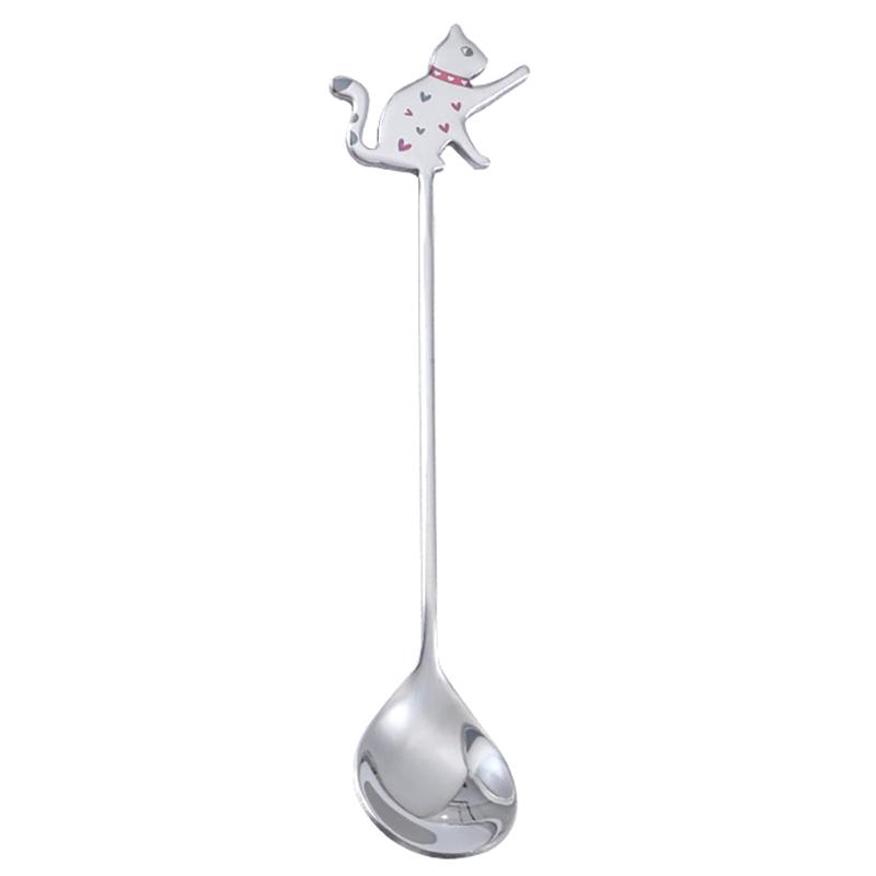 Cute Paintings Cat 304 Stainless Steel Spoon Hollow For Coffee Tea Dessert Spoon Kitchen Tableware Gifts For Students Children