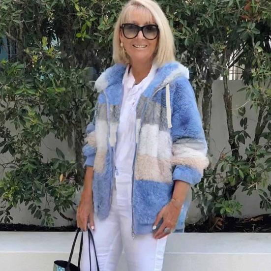 Пушистая флисовая куртка для женщин, пушистый шерпа кардиган на молнии, осенне-зимнее теплое пальто с капюшоном на шнурке и карманами