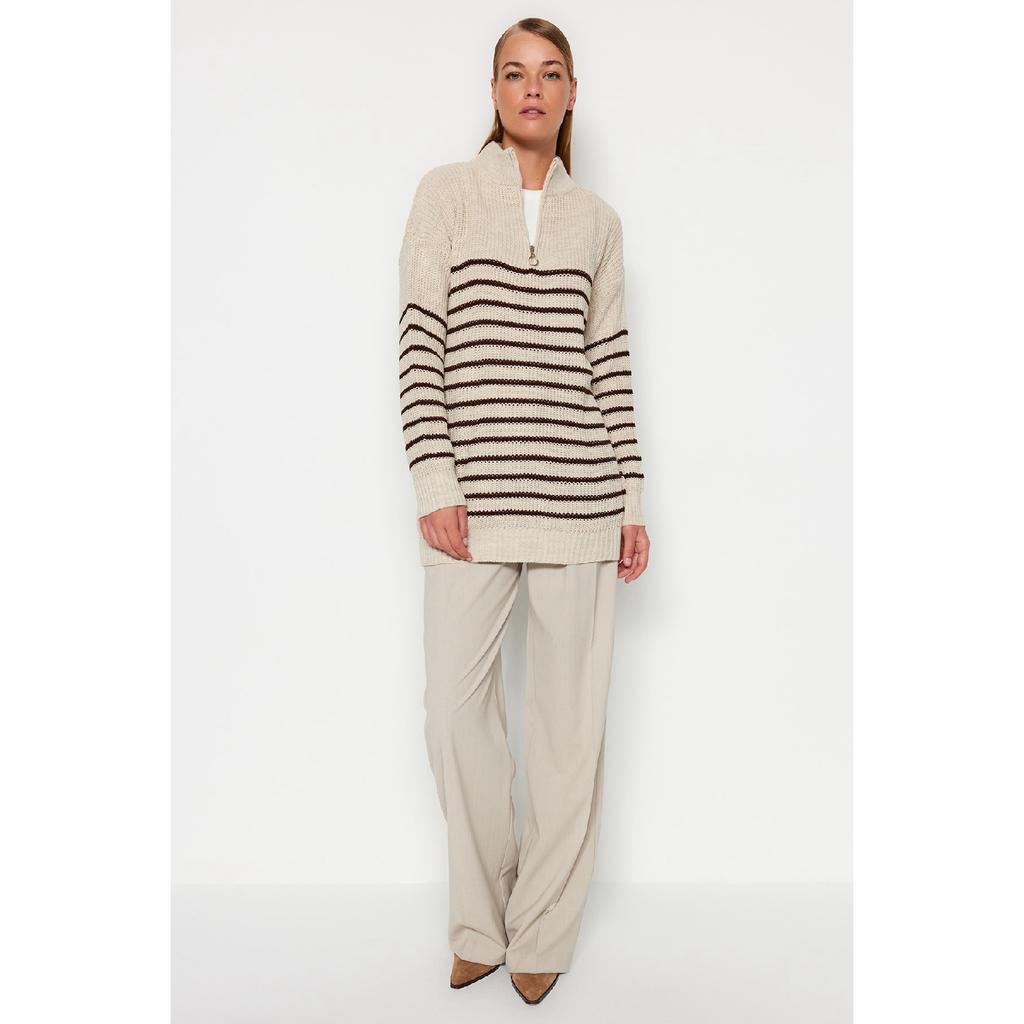 Трикотажный свитер с застежкой-молнией в каменную полоску Tctaw24ak00063