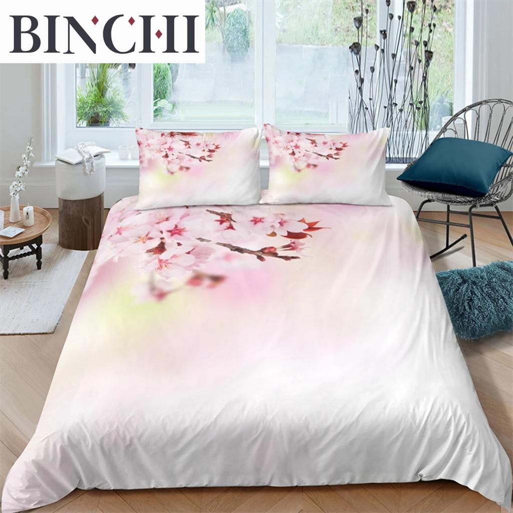 Plum Blossom Duvet Cover Collection King Pink Flower Quilt Cover For Girls Microfiber Branches Printed Bedding Collection