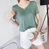 Футболка из модала с V-образным вырезом и короткими рукавами для женщин, летняя, однотонная, свободная, утягивающая, топ, тонкая, большого размера, базовая рубашка для женщин