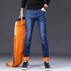 Осенние и зимние утепленные и утолщенные джинсы мужские узкие эластичные брюки с короткими штанинами популярные мужские повседневные брюки