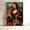 Funny Mona Lisa With Cooking Italian Noodles Wall Art Canvas Painting Cute Posters And Prints for Kitchen Home Decor Pictures