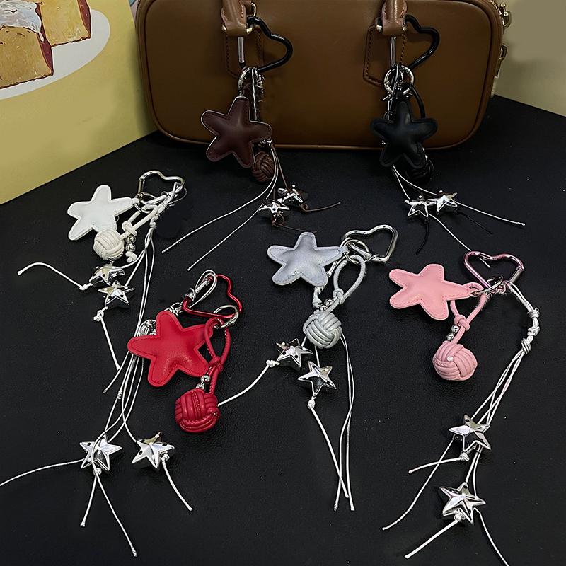 Bag Charm Simple PU Leather Star Phone Lanyard Backpack Decor Ornament Bag Hanger Chain for Women Accessory