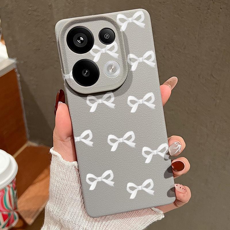 Мягкий чехол из ТПУ с принтом банта и текстурой из кожи для Xiaomi 13T Pro Poco X7 X6 M6 Pro Redmi Note 14 Pro 13 12 11, матовый тонкий противоударный чехол для телефона
