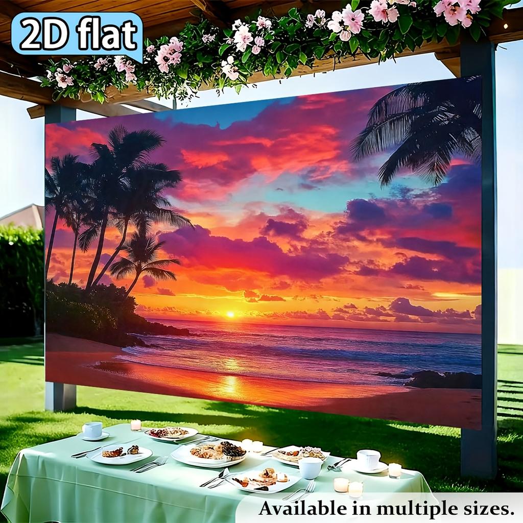 2D plane 1 piece of bold-colored tropical beach sunset-themed banner background fabric