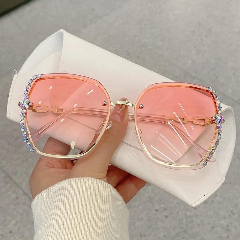 New Rimless Rhinestone Sunglasses Fashion Brand Designer Sunglasses Trendy Retro Cutting Lens Gradient Sun Glasses