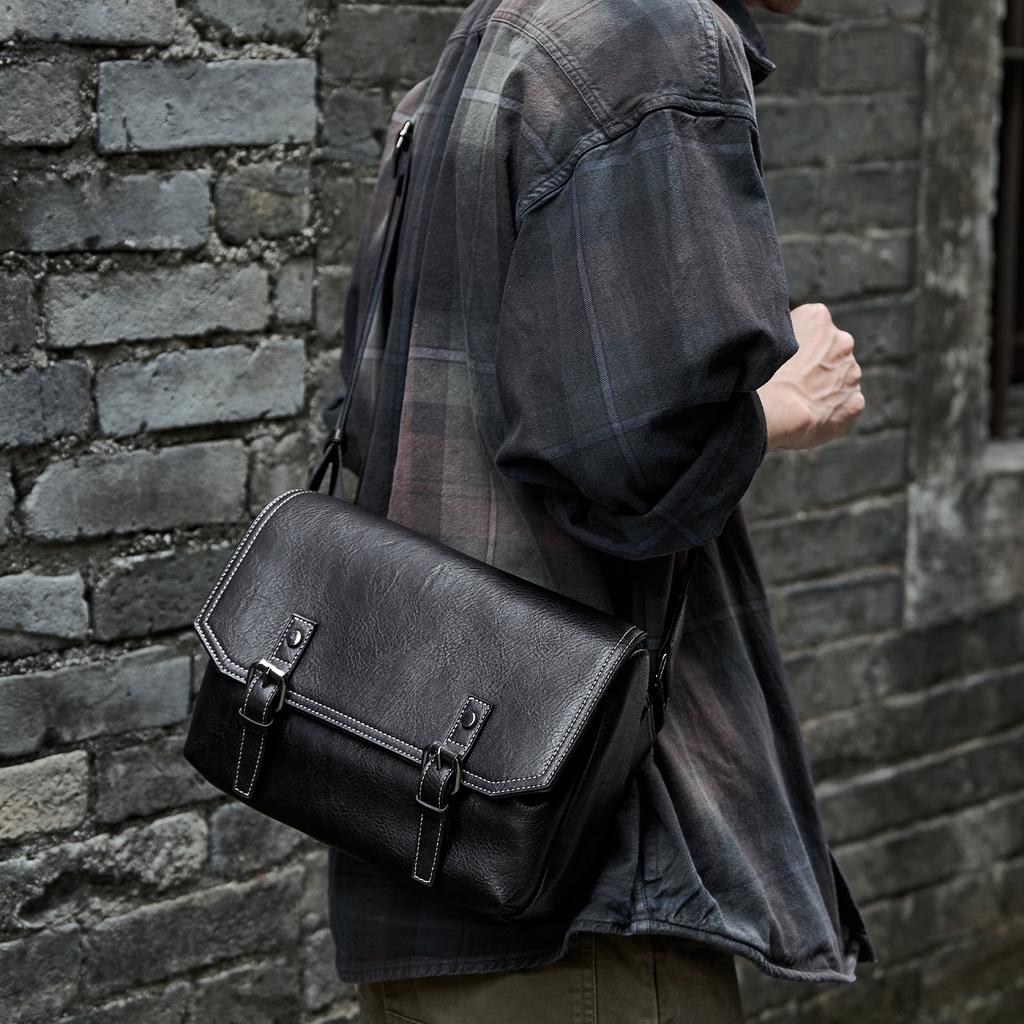 Single-shoulder Bag, Crossbody Messenger Bag, Men's Trendy and Versatile Pu Leather Backpack, Casual Crossbody Bag