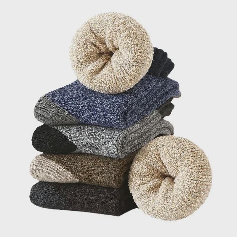 Мужские зимние шерстяные кашемировые носки средней длины — толстые, теплые и мягкие, бархатистые