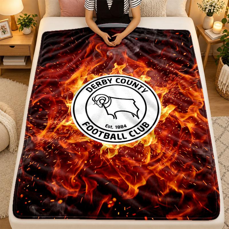 Flannel BlanketDerby County Football Warm Soft Throw Blanket for Indoor Sofa Bed Living Room Use