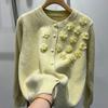 Женский кардиган с круглым вырезом, 3D цветочный, свободный трикотаж, куртка-кардиган, осенне-зимний вязаный топ-свитер