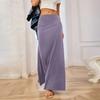 Women Maxi Skirt Elastic High Waist A-Line Long Skirt Solid Color Design Casual Knitting Skirt Spring Autumn Daily Wear