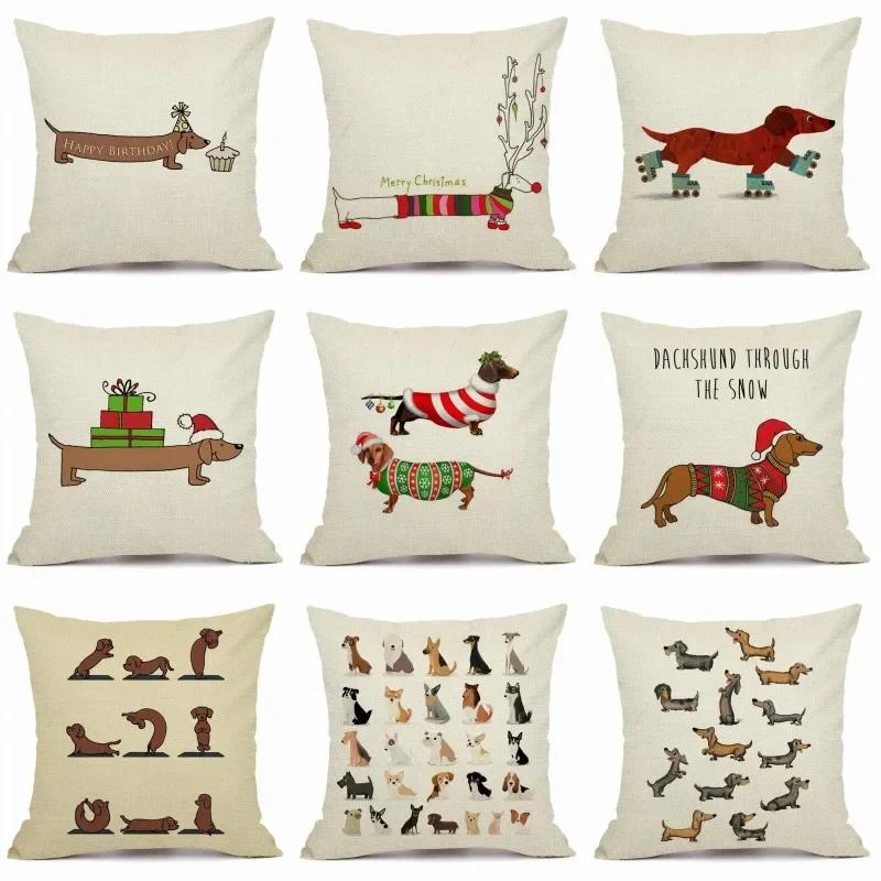 Christmas Sausage Style Cushion Cover Christmas Dog Christmas Home Decorative Pillow Cover Merry Gift 45X45Cm