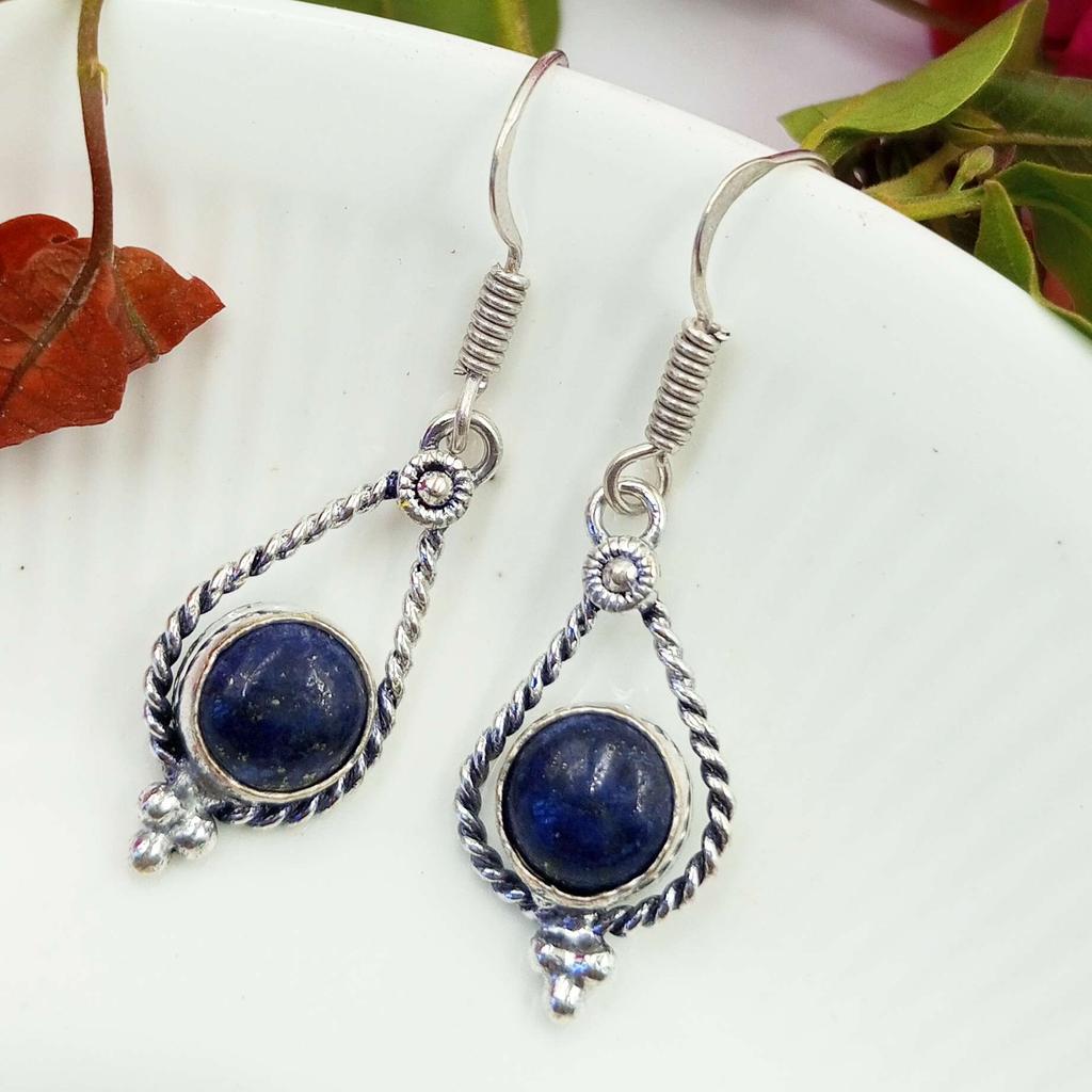 Lapis Lazuli Gemstone 925 Sterling Silver Plated Hook Earrings Jewelry NST-J2H27109