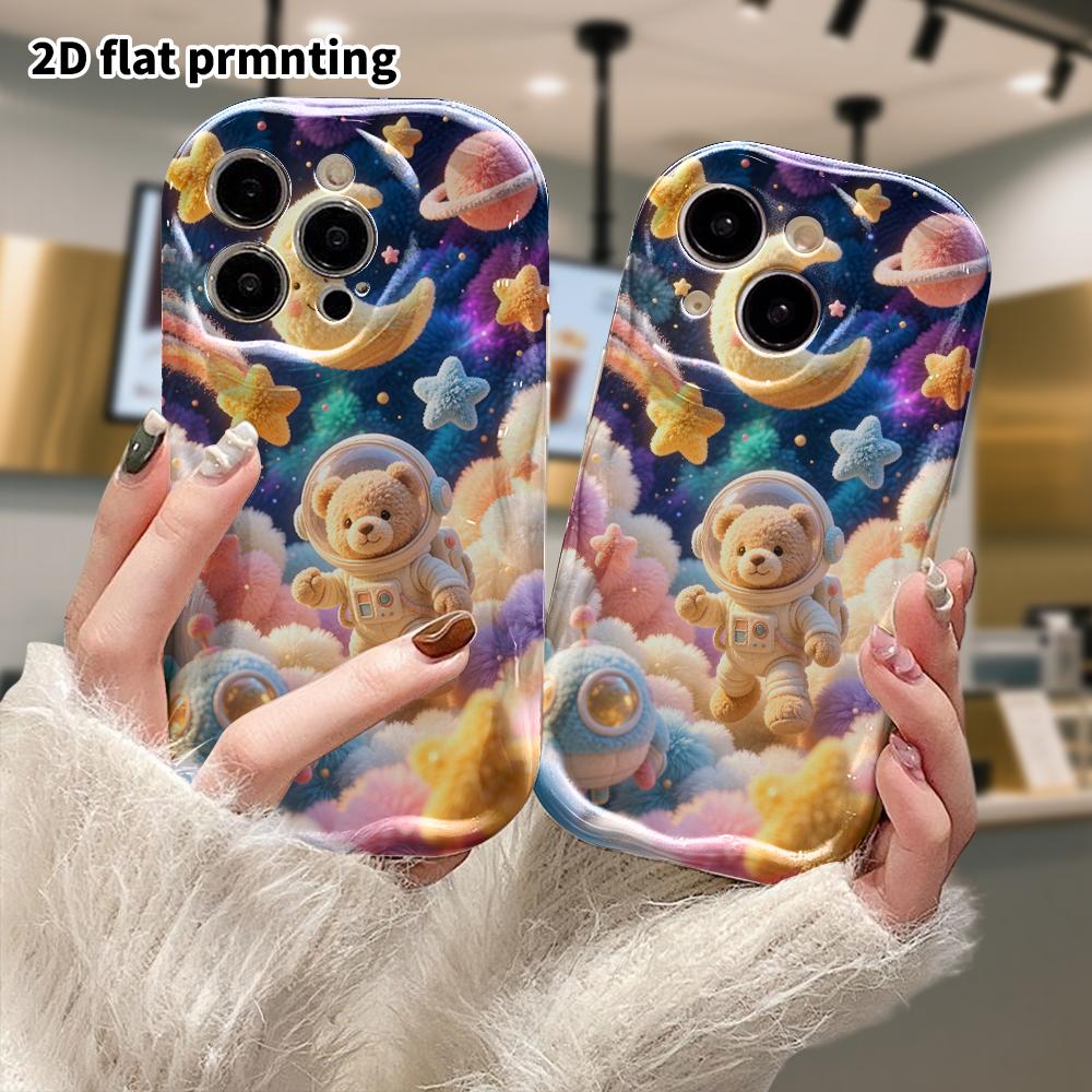 Phone Case: 2D flat, suitable for iPhone 18 17 16 15 14 13 12 Pro protective case, astronaut teddy bear, perfect Christmas and Halloween holiday gift