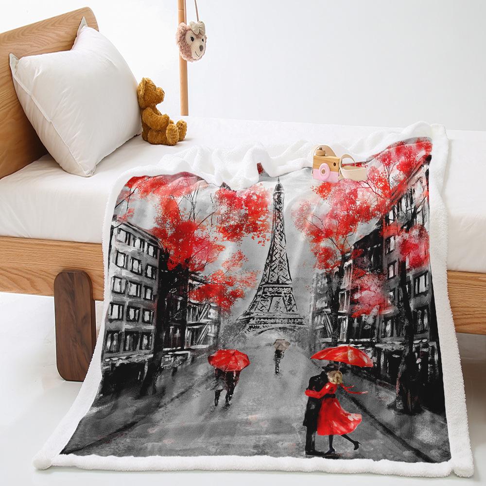 Eiffel Tower 2D Digital Printing Thickened Lamb Fleece Crystal Fleece Blanket Minimum Order