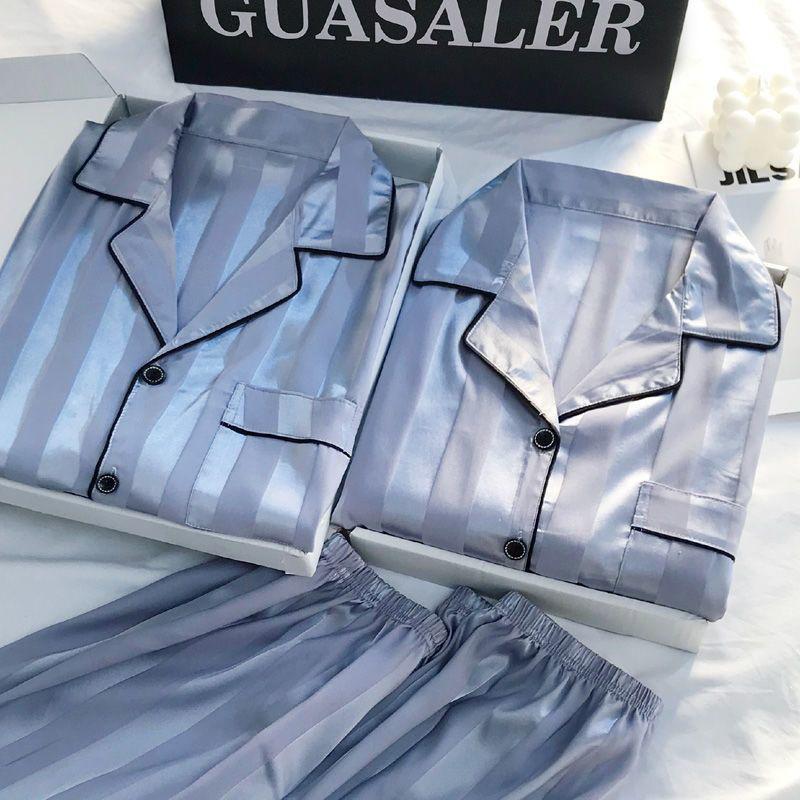 Женская пижама из шелка Ice Silk Plaid 2024 года, весна/лето — комплект из двух предметов с длинными рукавами