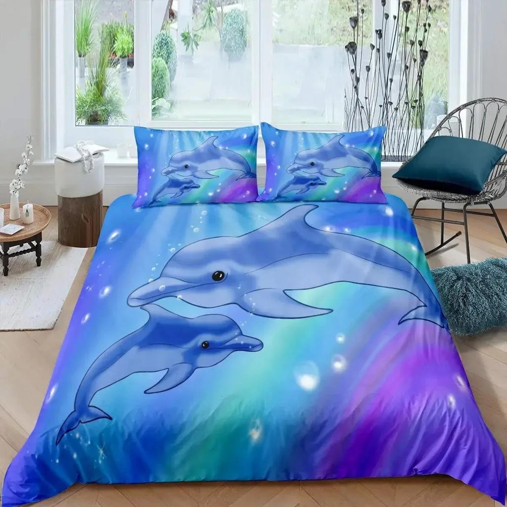 3D Dolphin In Blue Sea Queen King Size Bedding Sets Animal Single Quilt Duvet Cover Set Boys Adult Bed Polyester Bedclothes