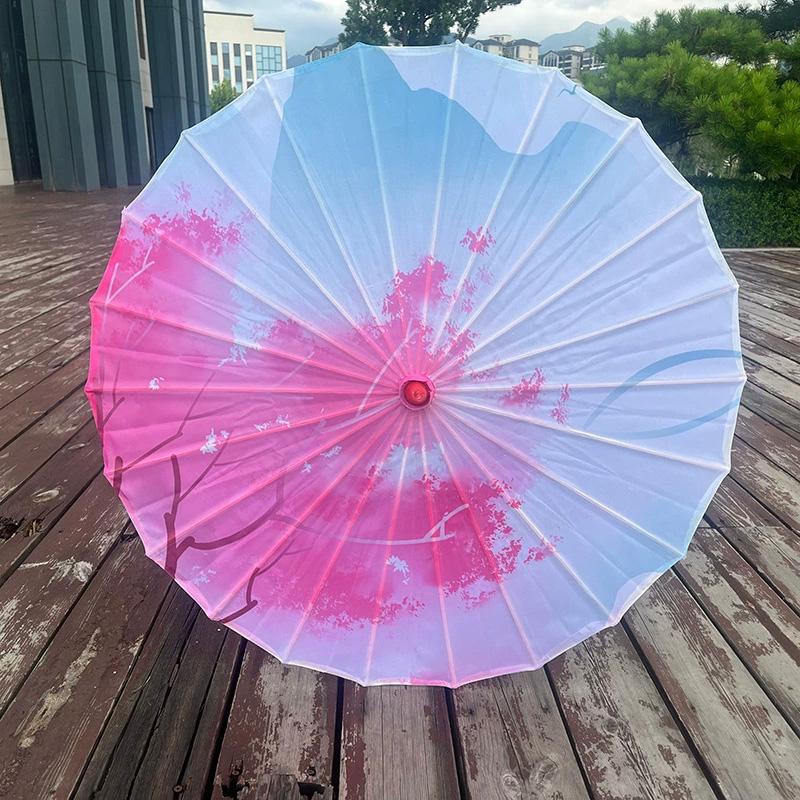 1PC Printed Photograph Props Long-handle Vintage Silk Umbrella for Hanfu Accessories Umbrella Parasol Colorful Oiled Paper