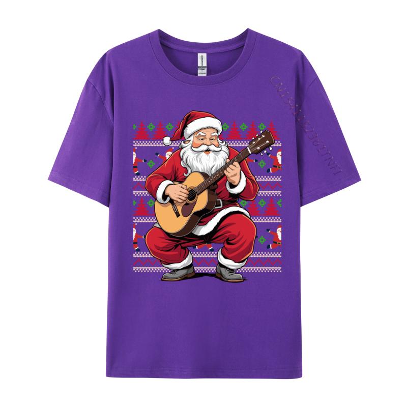 Santa Playing Guitar Funny Christmas Classic Guitar Santa T-Shirts Autumn 100% Cotton Top T-Shirts Student Tee Shirts