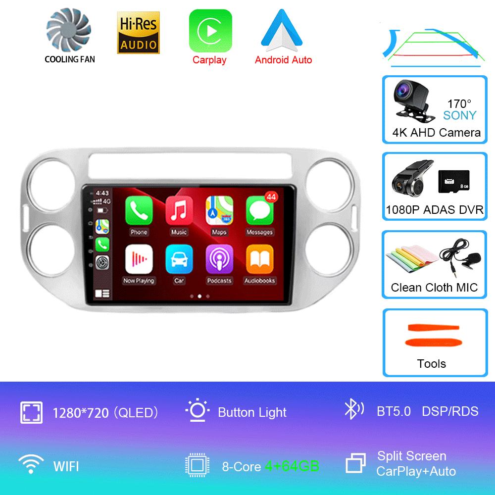 Автомобильное радио Android 14 Wireless CarPlay Auto для VW Volkswagen Tiguan 1 NF 2006-2016 Мультимедийный видеоплеер Стерео GPS 2din Navi