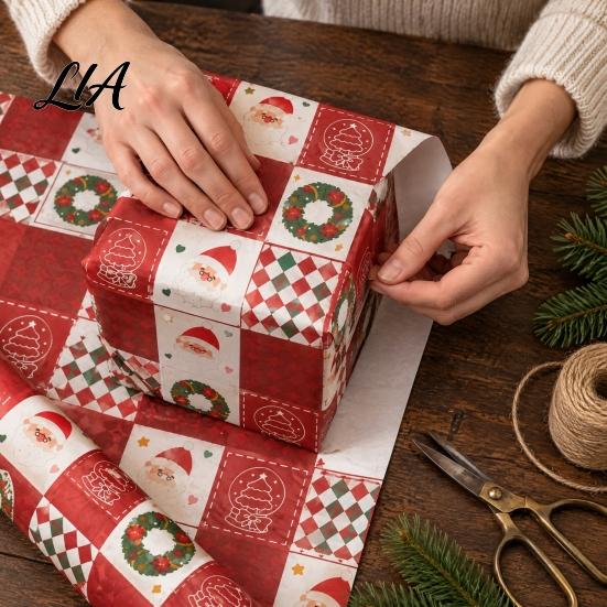 Birthday Gift Packaging Supplies 5 Sheets Christmas Wrapping Paper Set, Large with Accessories Double-Sided Tape And Bows, Santa Snowflake Print Wrap,