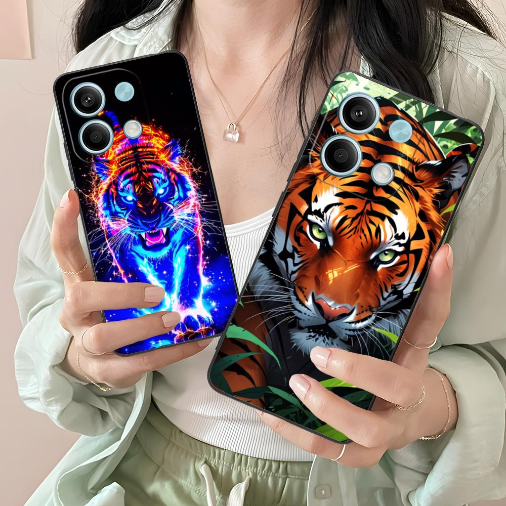 Неоновый чехол для мобильного телефона с тигром для Xiaomi Redmi Note 14 13 12 11 S Pro Plus 4G 5G Цветной чехол с принтом Красивый чехол Роскошный