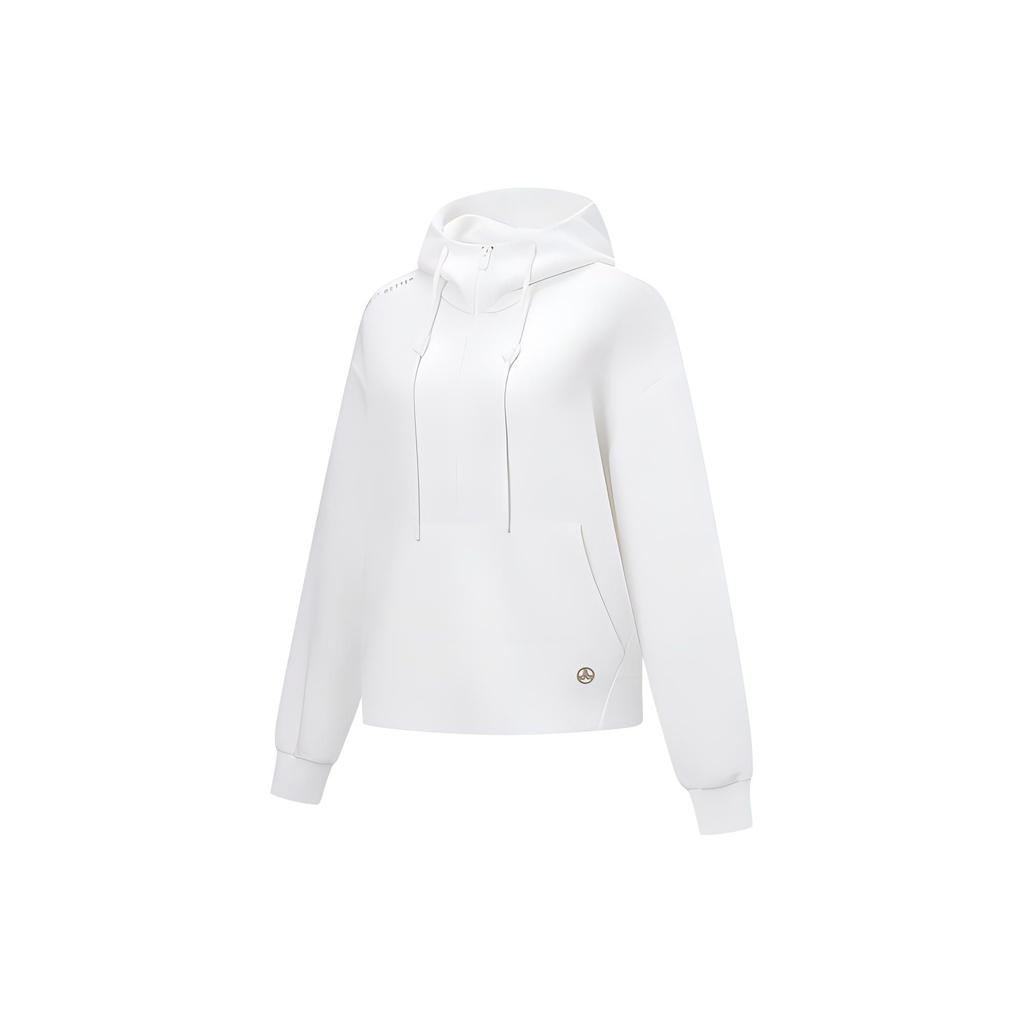 Li-Ning Solid Color Large Pocket Hoodie Women Hoodies Off-White AWDTB92-8